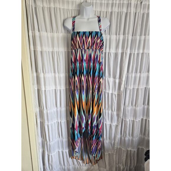 Nicole Miller Womens Medium Colorful Ikat Maxi Dress Artsy Flowy Summer Resort - Picture 1 of 9